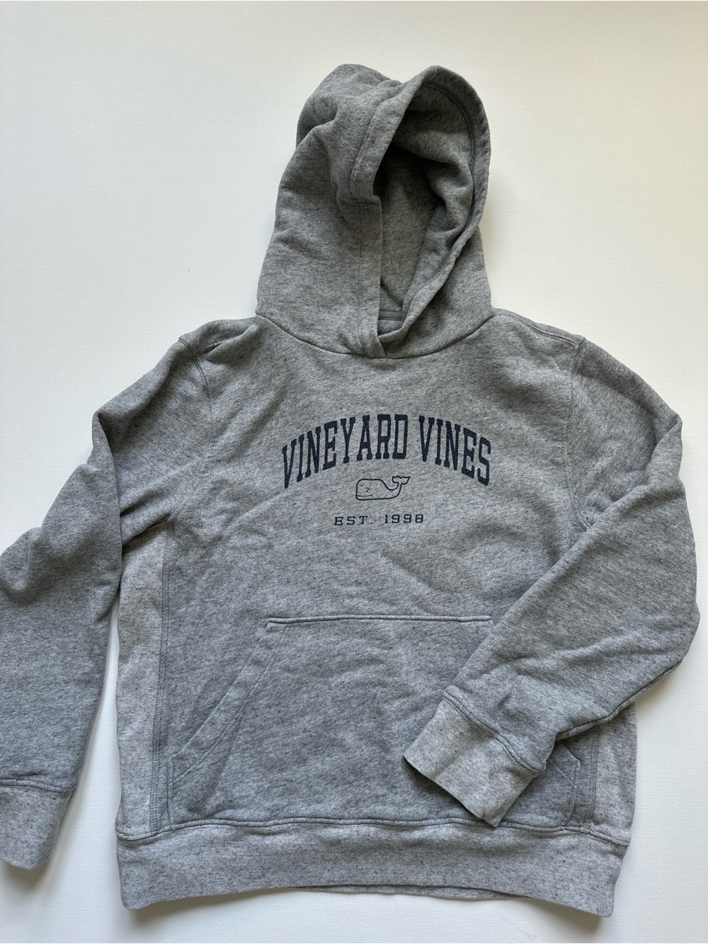 Vineyard Vines Youth Heather Gray Pullover Hoodie with Navy Logo